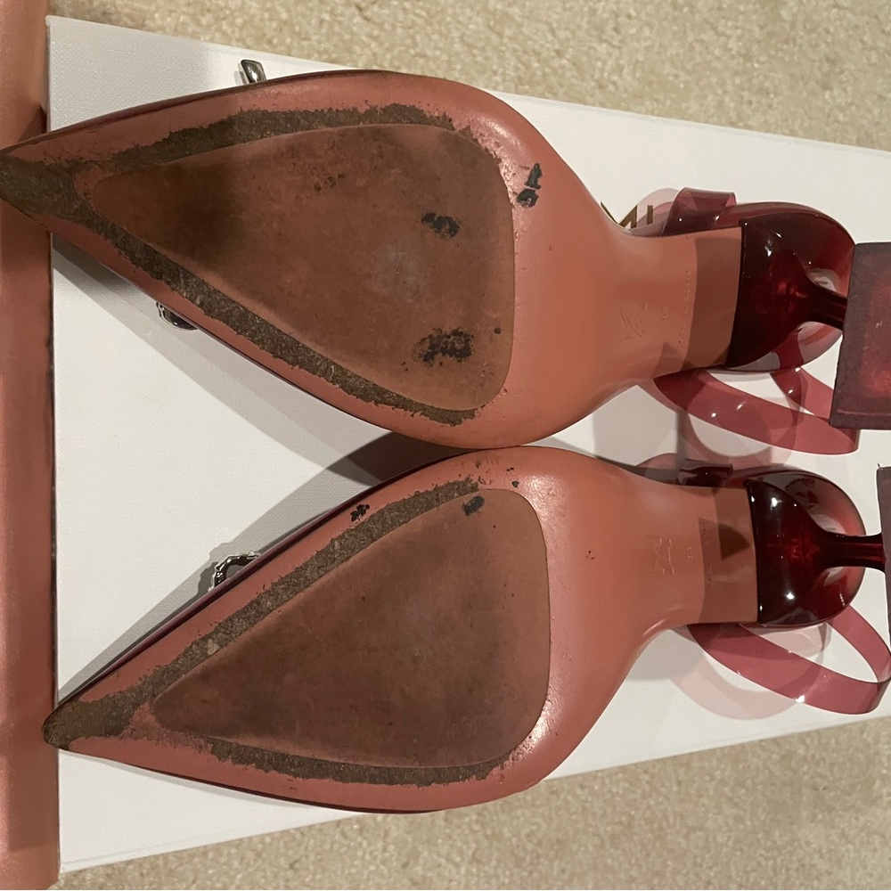 Amina Muaddi Burgundy PVC Slingback Pumps with Crystal Bow - Picture 4 of 8